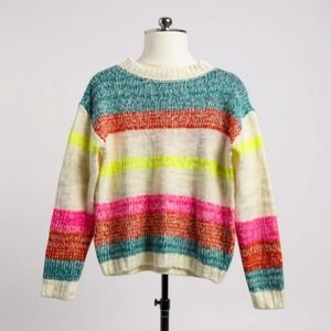 Love X Design‎ Sweater Y2K Neon Multi-Color Striped Ivory Small NWT